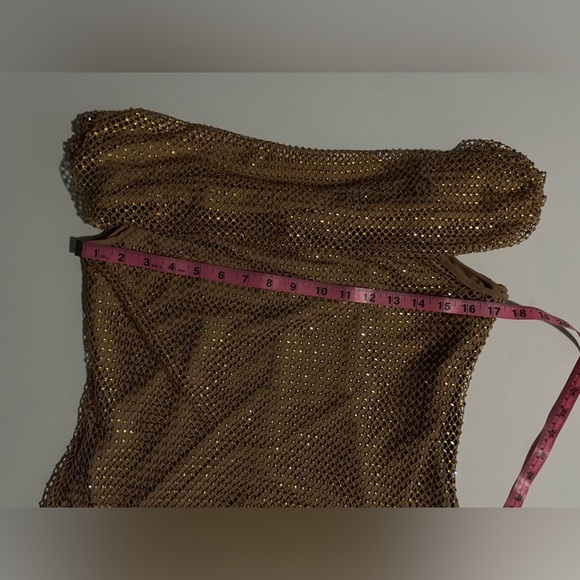 Self Portrait Tan Hotfix Fishnet Maxi Dress crystal Rhinestone studded gown 10 - Picture 6 of 16